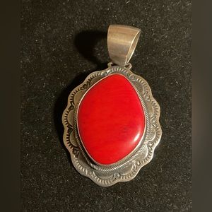 Vintage Red Navajo .925 Sterling Silver Pendant